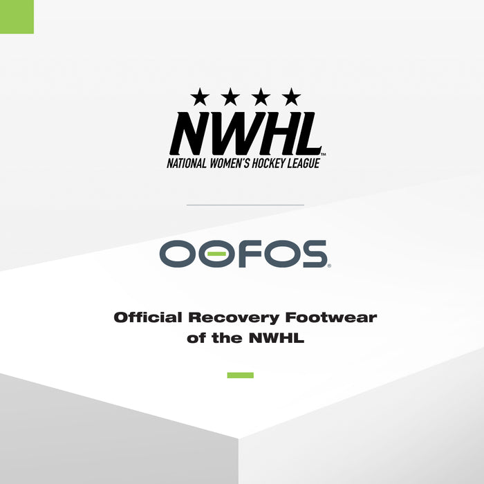 NWHL National Women's Hockey League.  OOFOS Official recovery footwear of the NWHL.