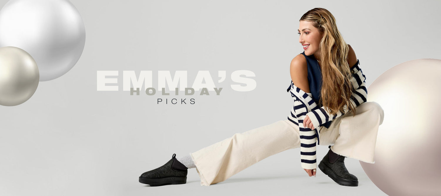 emma's holiday picks. emma slater in studio wearing londoner black