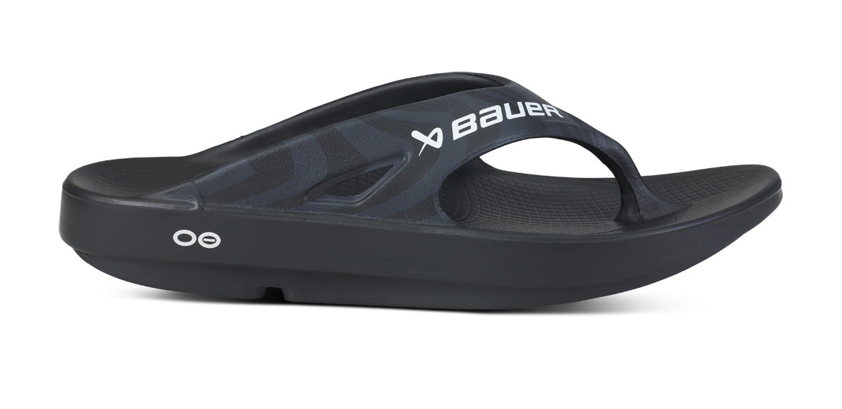 BAUER/OOFOS Men's OOriginal Sport Sandal – Black Asphalt lateral view