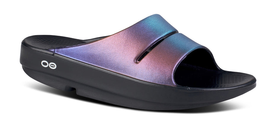 Women's OOmega OOahh Stacked Sandal - Black Sparkle – OOFOS