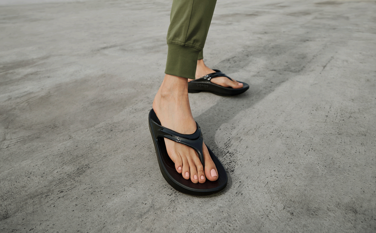 Women's OOlala Sandal - Black front view of shoe on model outside | lifestyle