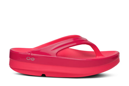 Women's OOmega OOlala Stacked Sandal - Neon Berry Punch lateral view
