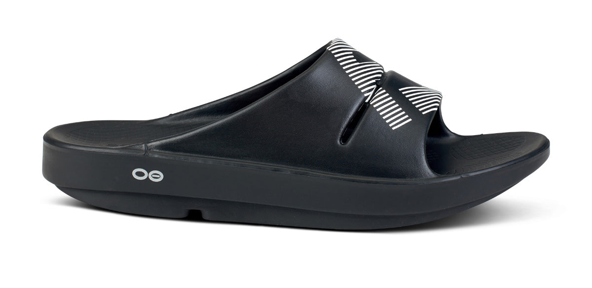 FJ X OOFOS Men's OOahh Sport Slide Sandal - Black lateral view