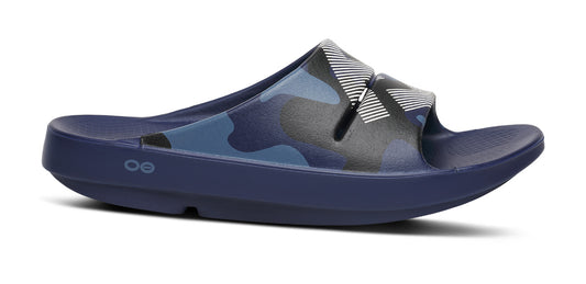 FJ X OOFOS OOahh Sport Slide Sandal - Navy Camo lateral view