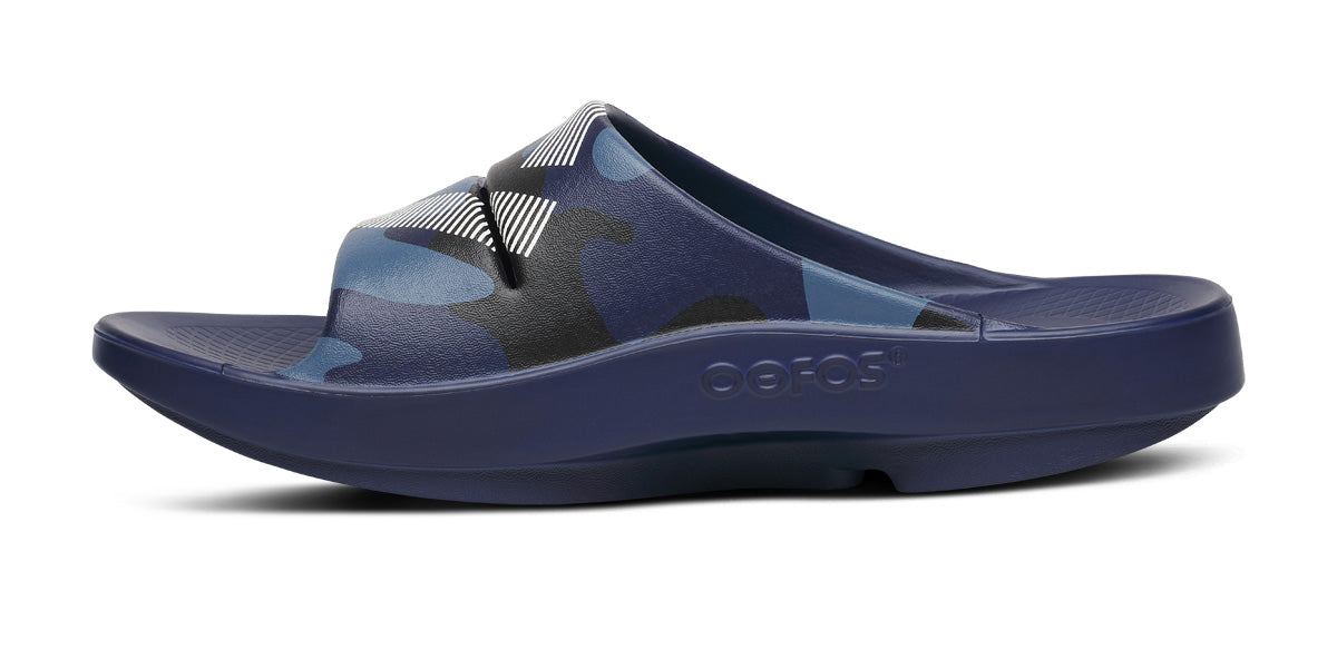 FJ X OOFOS OOahh Sport Slide Sandal - Navy Camo medial view