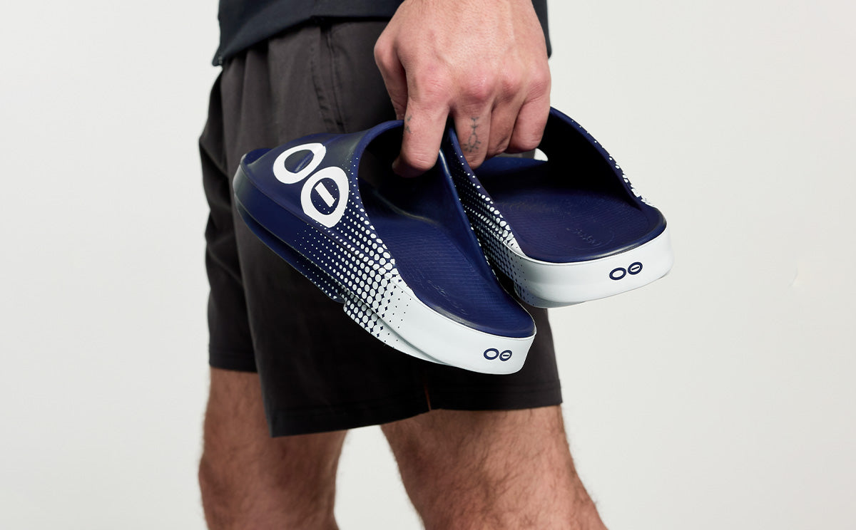 Amazon.com | OOFOS OOahh Sport Recovery Slide, Navy Matrix
