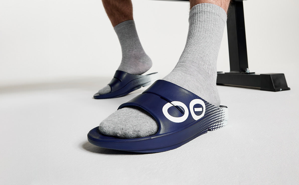 Amazon.com | OOFOS OOahh Sport Recovery Slide, Navy Matrix