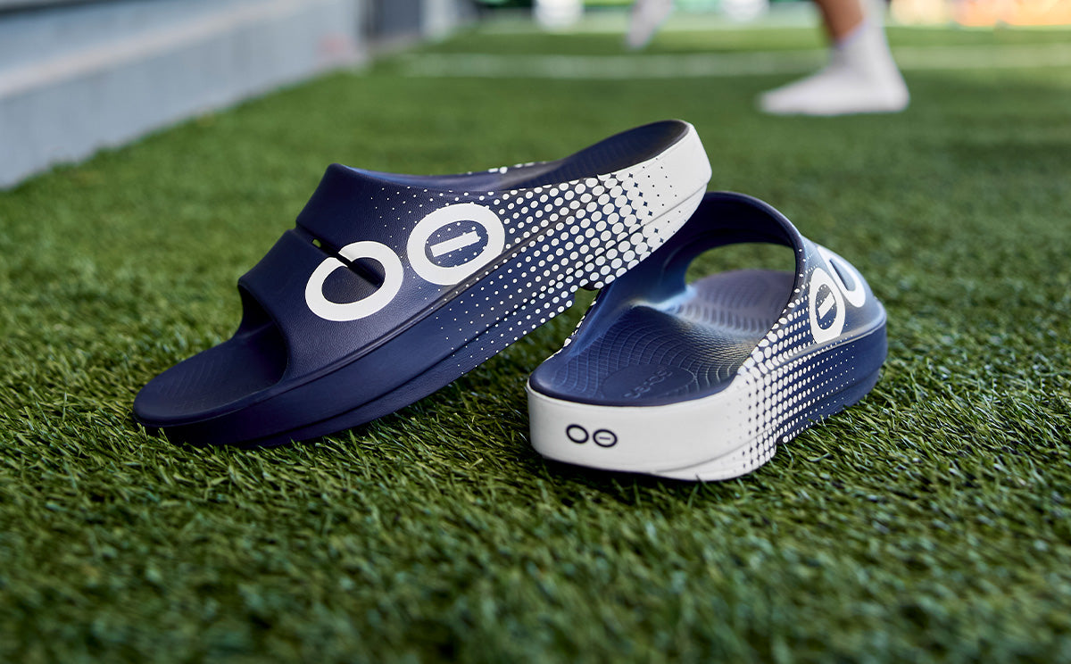 Amazon.com | OOFOS OOahh Sport Recovery Slide, Navy Matrix