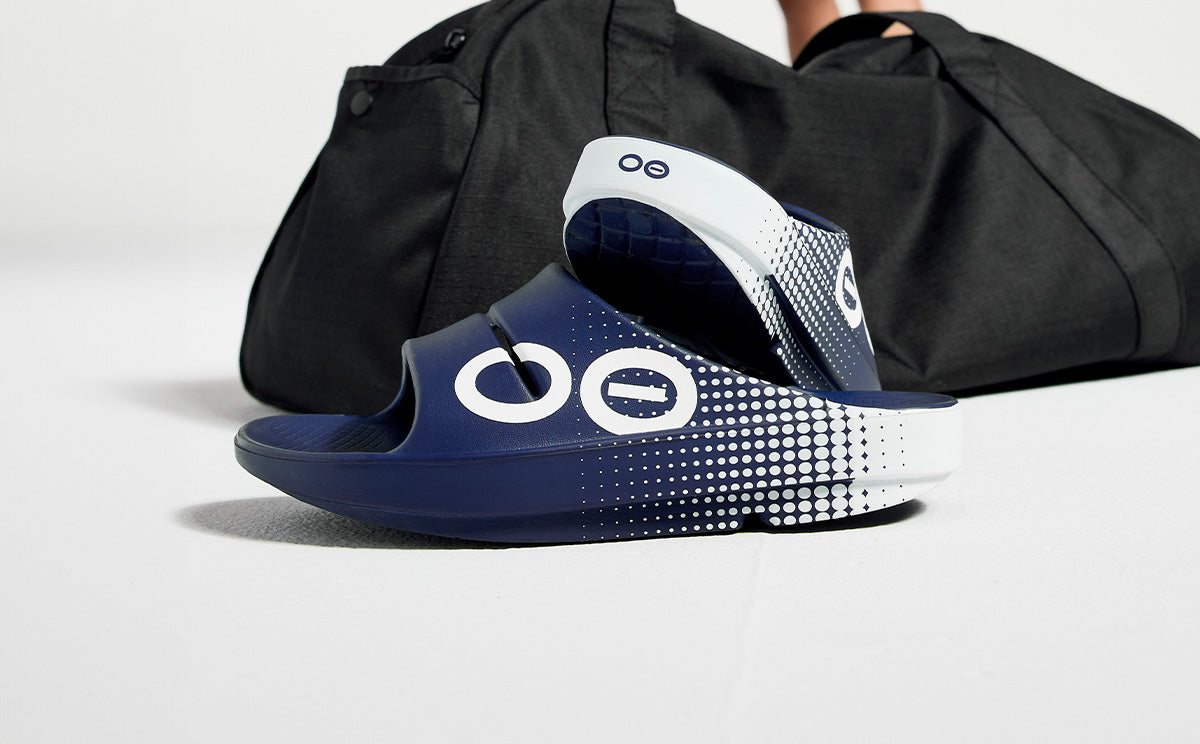 Amazon.com | OOFOS OOahh Sport Recovery Slide, Navy Matrix