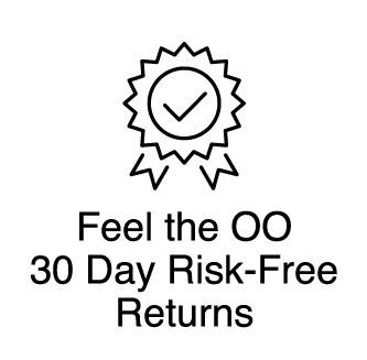 Logo with a check mark and text 'Feel the OO 30 Day Risk-Free Returns' on a white background