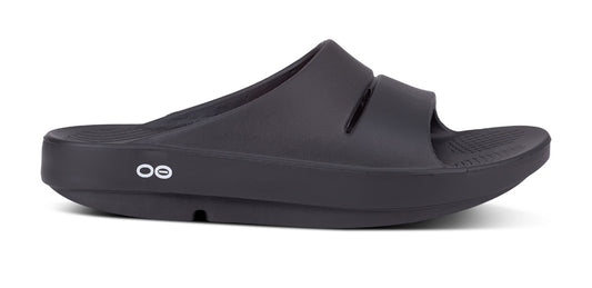 Men's OOahh Slide Sandal - Black - OOFOS lateral view